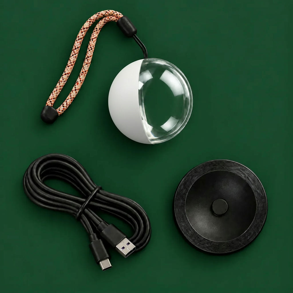 Nostalgie Orb – skleněná koule s fotkou na zeleném pozadí